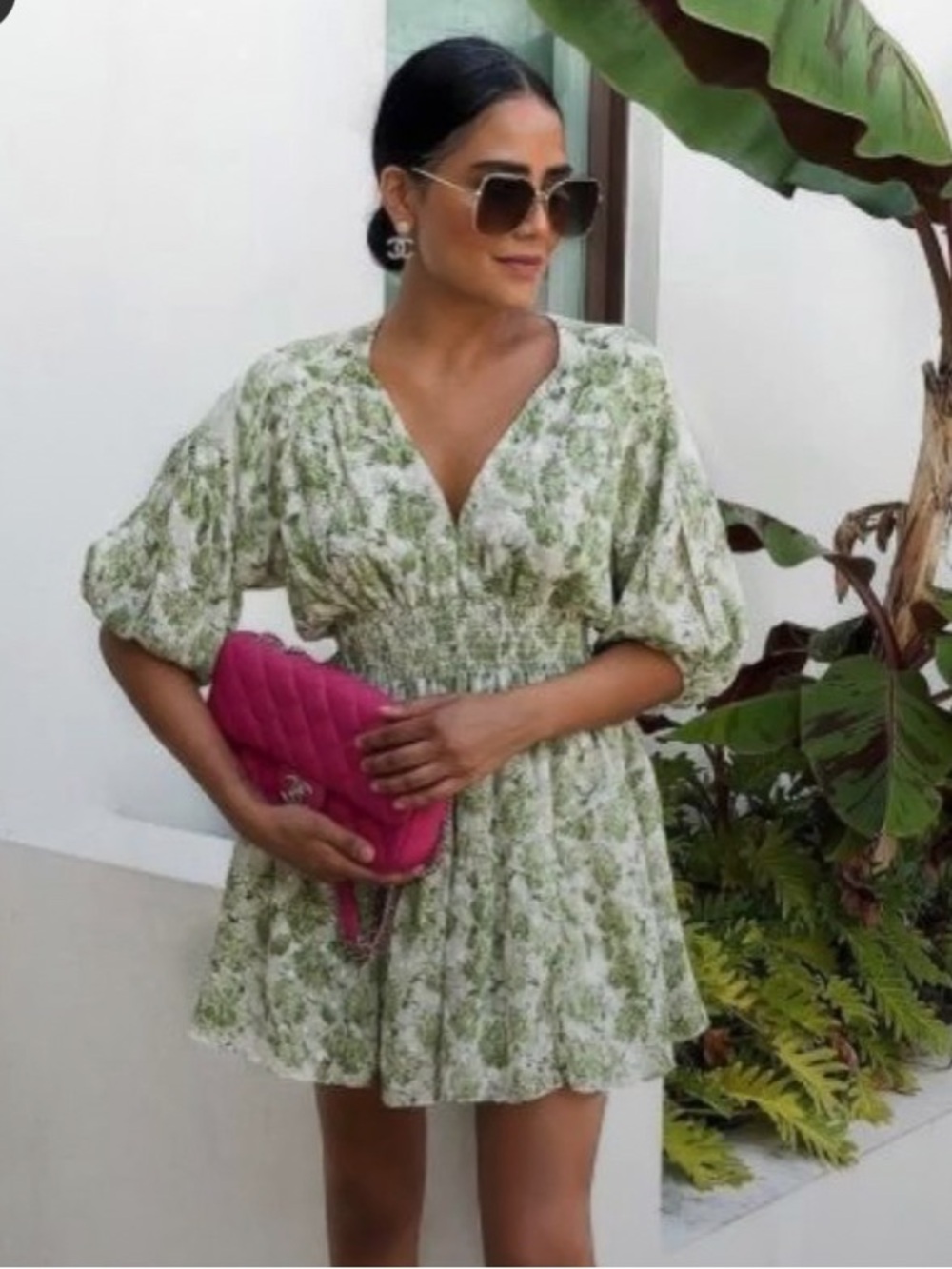 Misa Los Angeles Light Green Floral V-Neck Mini Dress - Picture 2 of 7